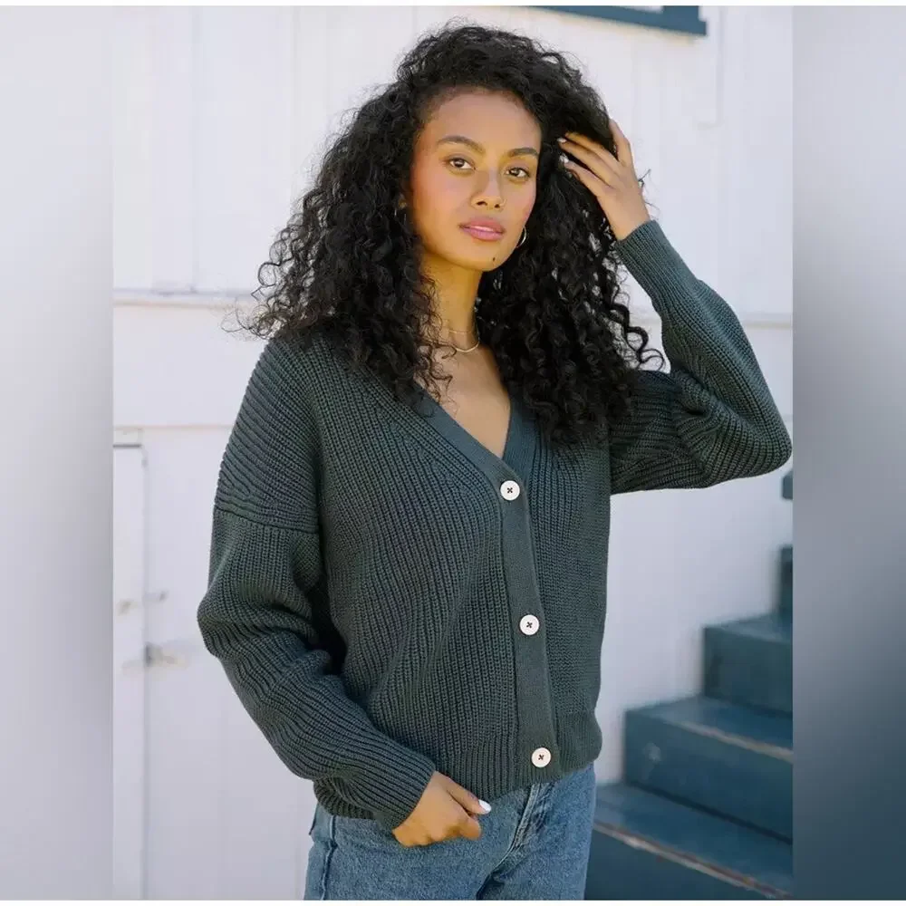 Tradlands Shelter Cotton Cardigan in Black - Picture 1 of 8
